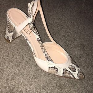 Attilio Giusti Leombruni White and Snake-Print Leather Block Heel Slingbacks